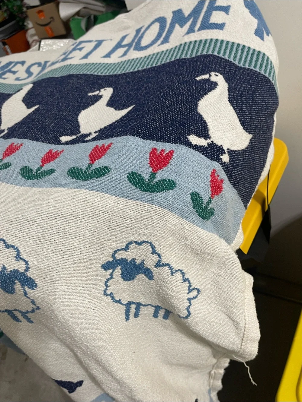 Y2K Blue and White Farm Animal Cotton Throw Blanket Welk Loved